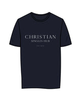 The Womens Tee - Navy - Christian Singles Hub - Center Chest Stacked & Center Back Neckline - Printed - White