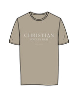 The Mens Tee - Mushroom - Christian Singles Hub - Center Chest Stacked & Center Back Neckline - Printed - White