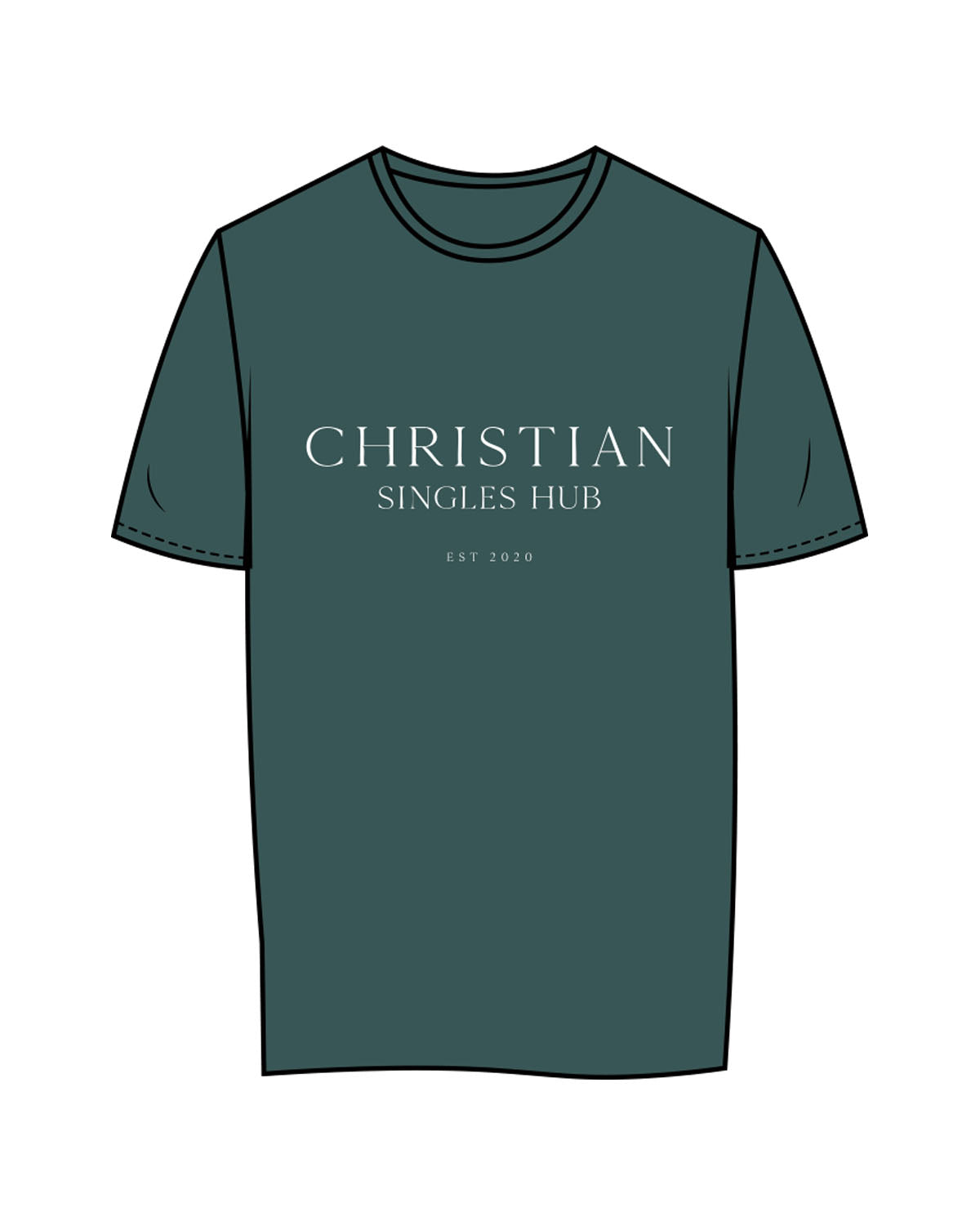 The Mens Tee - Jade - Christian Singles Hub - Center Chest Stacked & Center Back Neckline - Printed - White