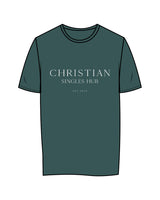The Mens Tee - Jade - Christian Singles Hub - Center Chest Stacked & Center Back Neckline - Printed - White