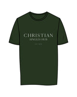 The Mens Tee - Forest - Christian Singles Hub - Center Chest Stacked & Center Back Neckline - Printed - White