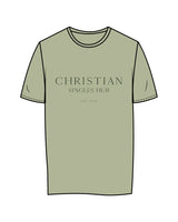 The Mens Tee - Pistachio - Christian Singles Hub - Center Chest & Center Back Neckline - Printed - Dark Green