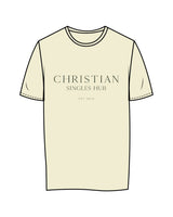 The Womens Tee - Butter - Christian Singles Hub - Center Chest Stacked & Center Back Neckline - Printed - Dark Green