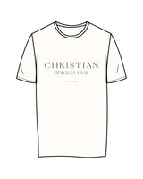 The Mens Tee - Off White - Christian Singles Hub - Center Chest Stacked & Center Back Neckline - Printed - Dark Green