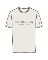 The Mens Tee - Bone - Christian Singles Hub - Center Chest Stacked & Center Back Neckline - Printed - Black