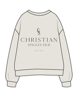 The Mens Crewneck - Washed Bone - Christian Singles Hub - Left Chest Round & Center Back Stacked - Printed - Dark Green