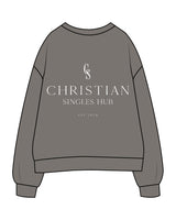 The Mens Crewneck - Washed Gray - Christian Singles Hub - Left Chest & Center Back Stacked - Printed - White
