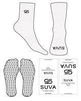 The 3/4 Crew Sock - White Heather - SUVA - Top & Front Logo - Black - Icon Shape Grip - Black