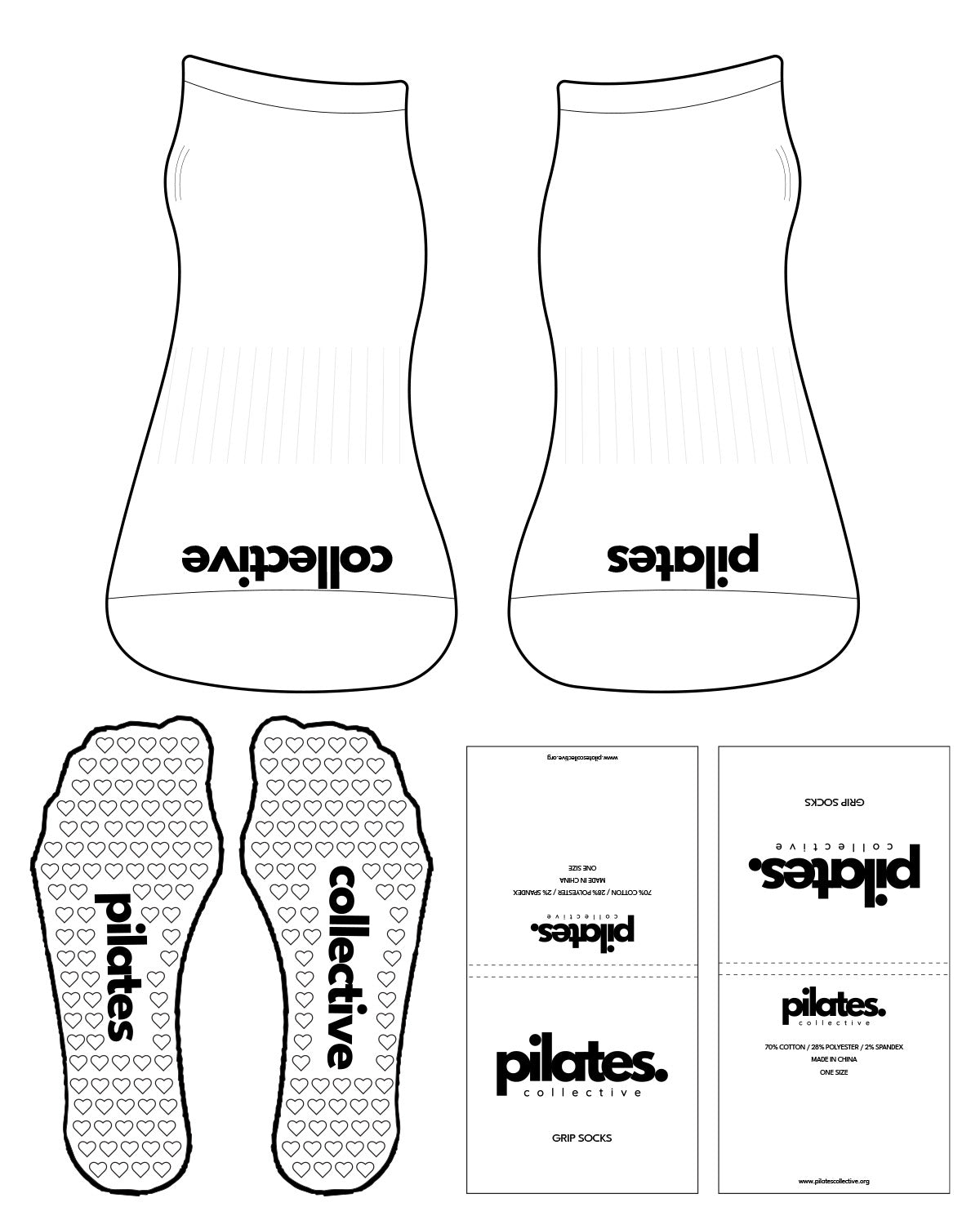 The Ankle Sock - White - Pilates Collective - Front Logo - Black - Heart Shape Grip - Black