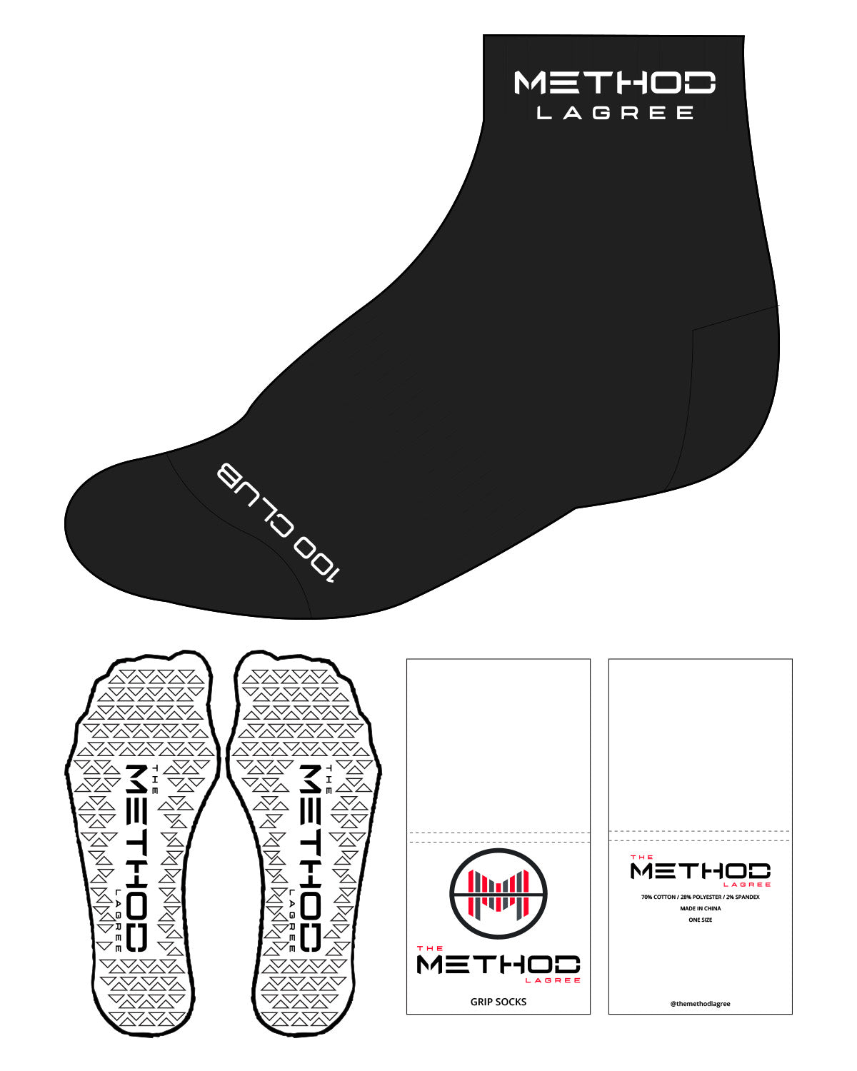 The 1/2 Crew Sock - TML - Top Stacked & Bottom Text - White - Triangle Shape Grip - White