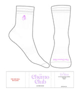 The 3/4 Crew Sock - White - Chemo Club - Toe & Ankle with Light Gray Stripes - Purple (d34ffb)