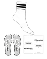 The 3/4 Crew Sock - White - Instaphysiques - "2 Strips" - Top Logo - Black - Triangle Shape Grip - Black