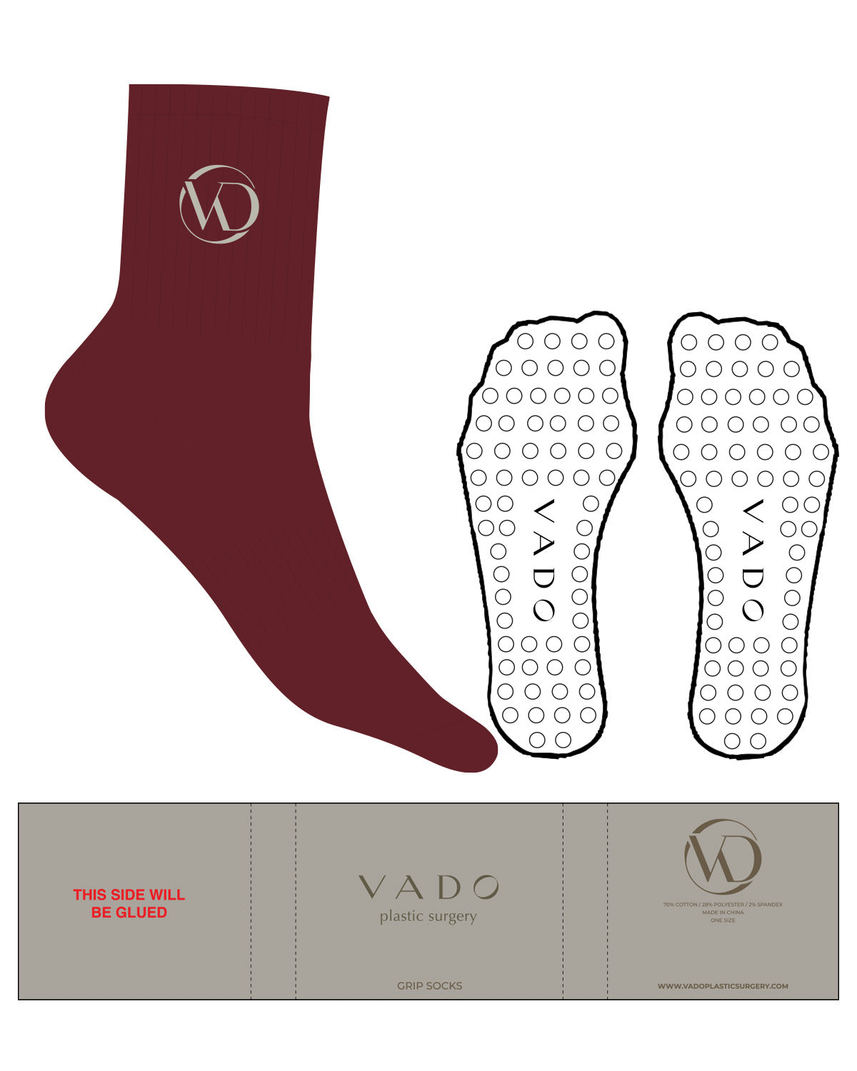 The 3/4 Crew Sock - Mahogany - Vado P.S - Top Icon - Embroidered - Yellow Gray - Circle Grip - Transparent