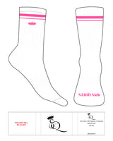 The Crew Sock - White - Spin Queen - Top Logo Crown & Reversed Inverted Front Logo - Pink