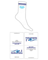 The Crew Sock - White - East Coast Performace Running - Dual Top Strip - Stacked Words - Blue