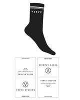 The Crew Sock - Black - Verve Studios - Top Text - Dual Stripes - White