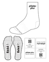 The 3/4 Crew Sock - White - Pilates Plus PB - Front & Top Stacked - Circle Grip - Black