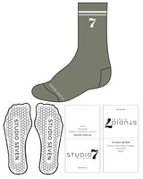 The Crew Sock - Sage Green - STUDIO 7 - Top & Bottom Lining - Hexagon Grip - White