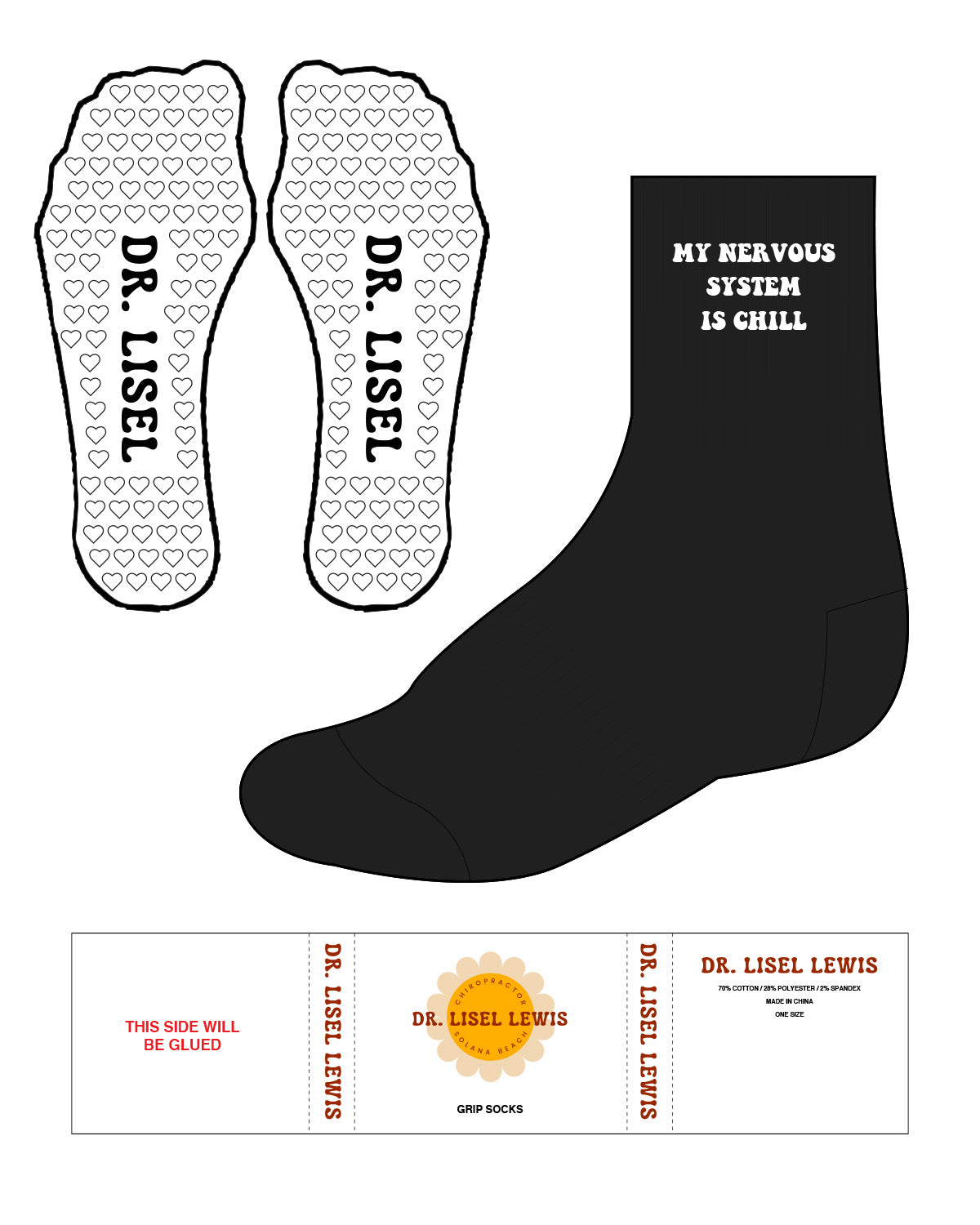 The 3/4 Crew Sock - Black - Lisel Lewis - Top Stacked & Heart Grip - White
