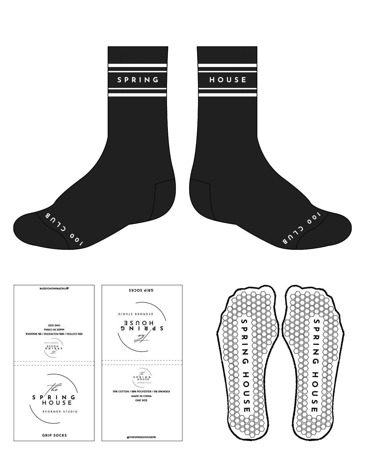 The Crew Sock - Black - Spring House - 100 Club Socks
