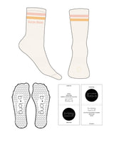 The Crew Sock - Off White - B Long Pilates - 2 Strips - Top "CARPE DIEM" & Front Smiley Logo  - Full Color - Heart Shape Grip - Transparent