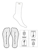 The Slouch Sock - White - Pilates Plus PB - Top & Transparent Circle Grip - Label