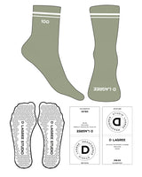The 3/4 Crew Sock - Eucalyptus - D Lagree - 2 Strips - Top & Front Logo - Embroidered - White - Triangle Shape Grip - Transparent
