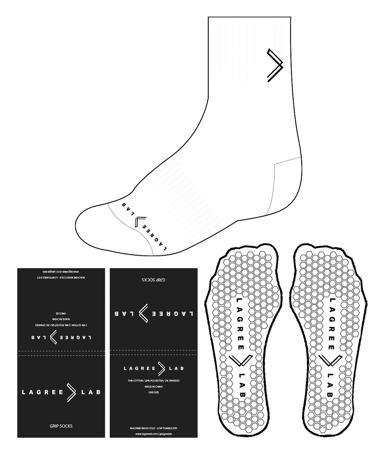 The 3/4 Crew Sock - White - LagreeLab - Bottom & Back - Black