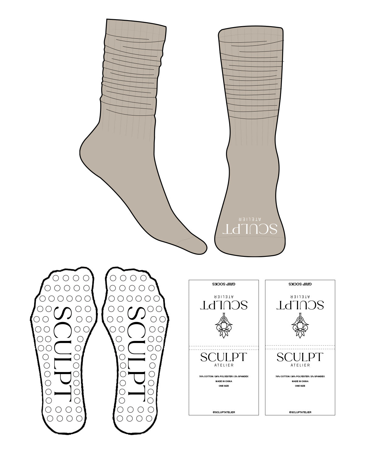 The Slouch Sock - Tan - Sculpt Atelier - Toe - White Circle Grip - White