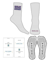 The Crew Sock - Heather - Reform Fitness - Top & Front Logo - Full Color Red-D149 / Blue-D170 - Hexagon Shape Grip - Transparent