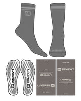 The Crew Sock - Charcoal - Lagree Mi - Toe & Ankle "Mi" with Border - Transparent Hexagon Grip - Light Gray