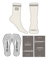 The Crew Sock - Off White - Lagree Mi - Toe & Ankle "MI" with Border - Charcoal Hexagon Grip - Charcoal