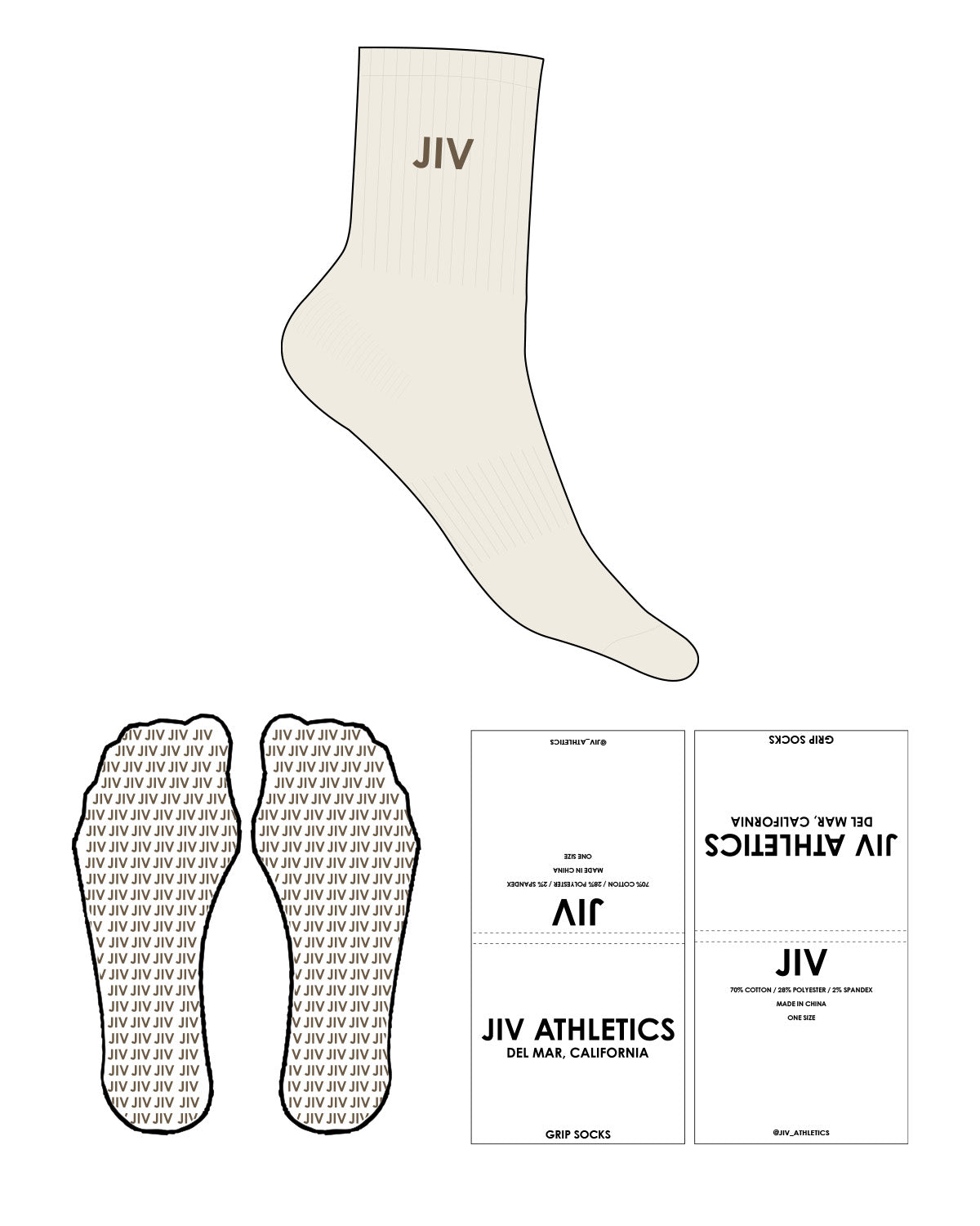 The 3/4 Crew Sock - Off White - JIV - Top - "JIV" - Embroidered - Walnut - Icon Shape Grip - Translucent