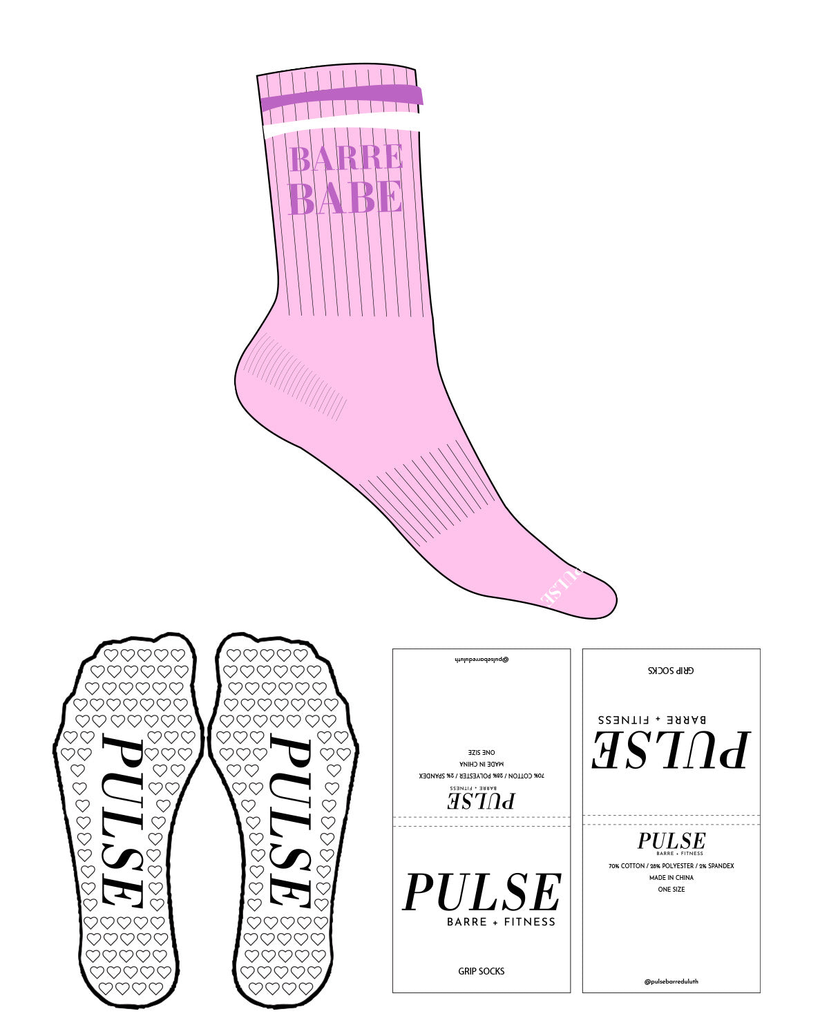The 3/4 Crew Sock - Pink (L255) - Barre Babe - Pulse Barre & Fitness