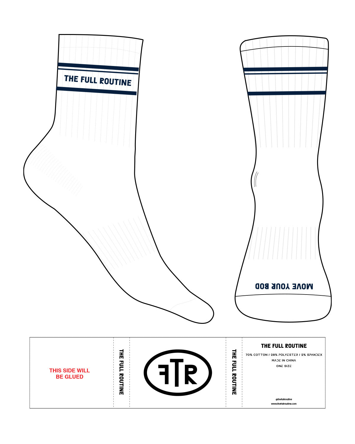 The 3/4 Crew Sock - White - The Full Routine - Dual Strip - Top & Toe - Navy