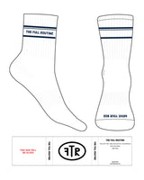 The 3/4 Crew Sock - White - The Full Routine - Dual Strip - Top & Toe - Navy