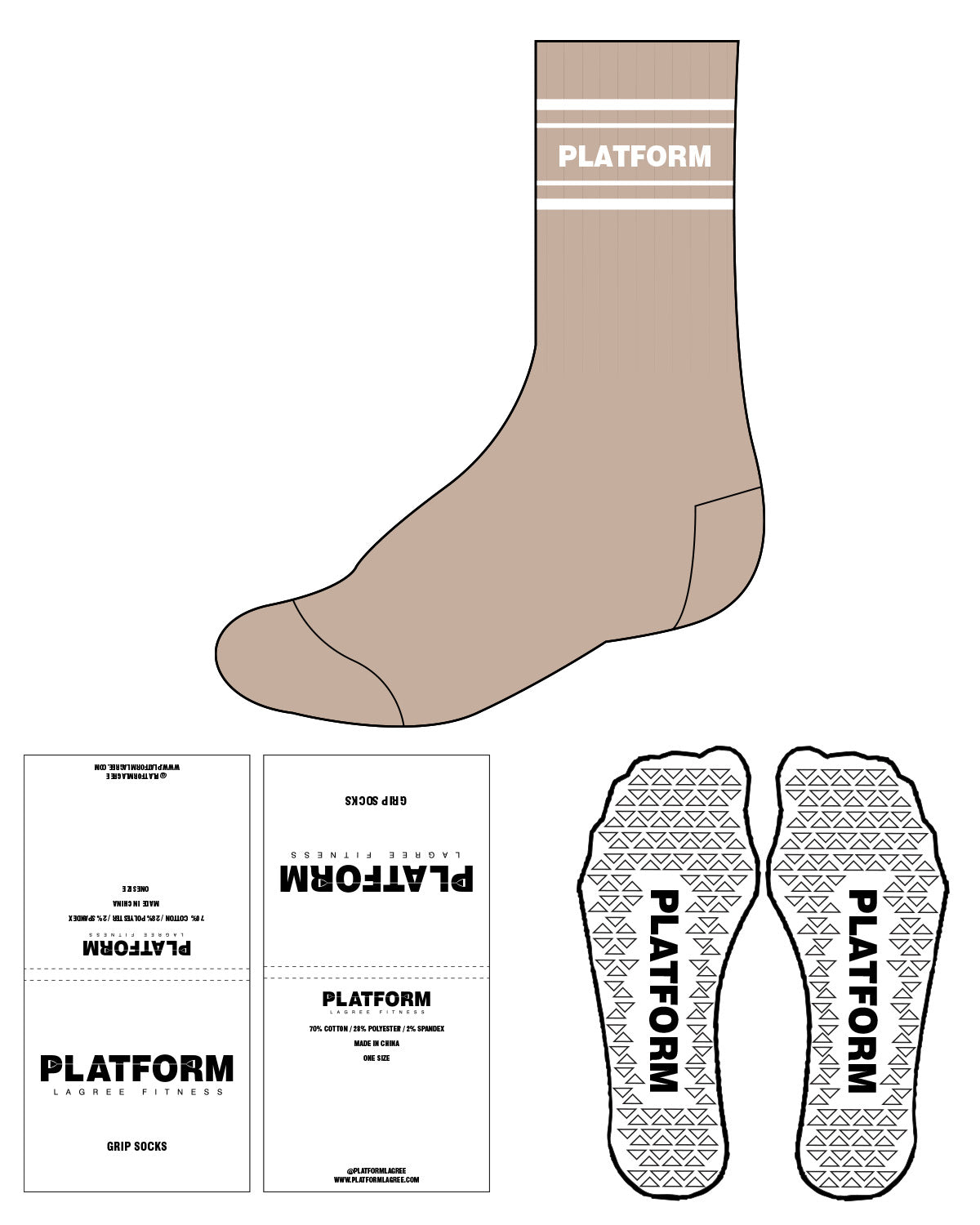 The Crew Sock - L124 - Platform - Top Dual Border & White Triangle Grip - White