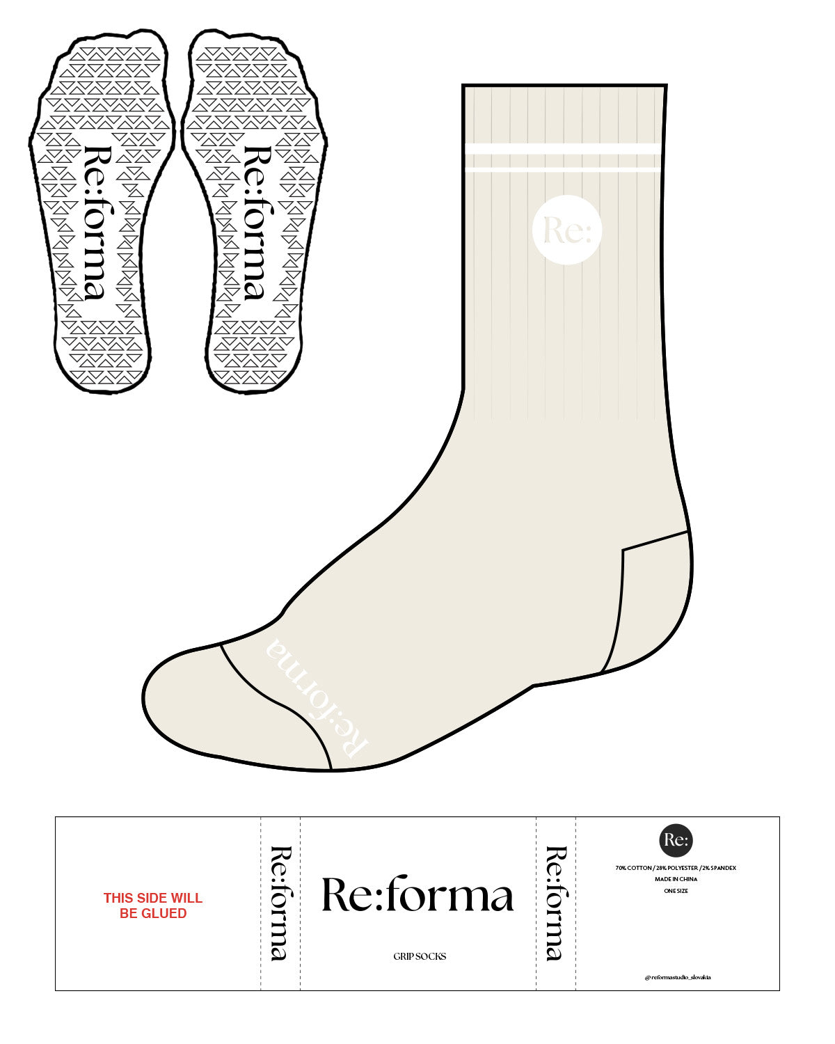 The Crew Sock - Tan - Re:forma - Tip & Top Border - White Triangle Grip - White
