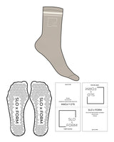 The Crew Sock - Tan - Slo x Form - Side & Thin Stripe - Transparent Triangle Grip - Off White