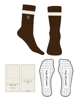 The Slouch Sock - Chocolate Brown - Body Talk Pilates - Single Strip - Top - Embroidered - Transparent Circle Grip -  Off White
