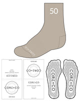 The 1/2 Crew Sock - Tan - Core&Co - Front & Top - White Hexagon Grip - White