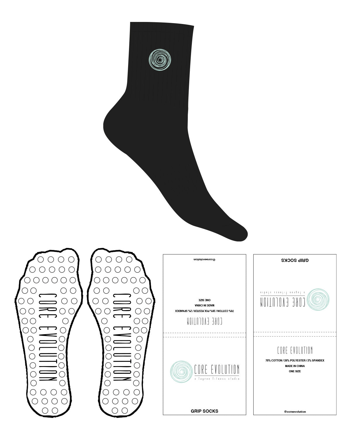 The 3/4 Crew Sock - Black - Core Evolution - Top " Icon " & Circle Shape Grip - Teal