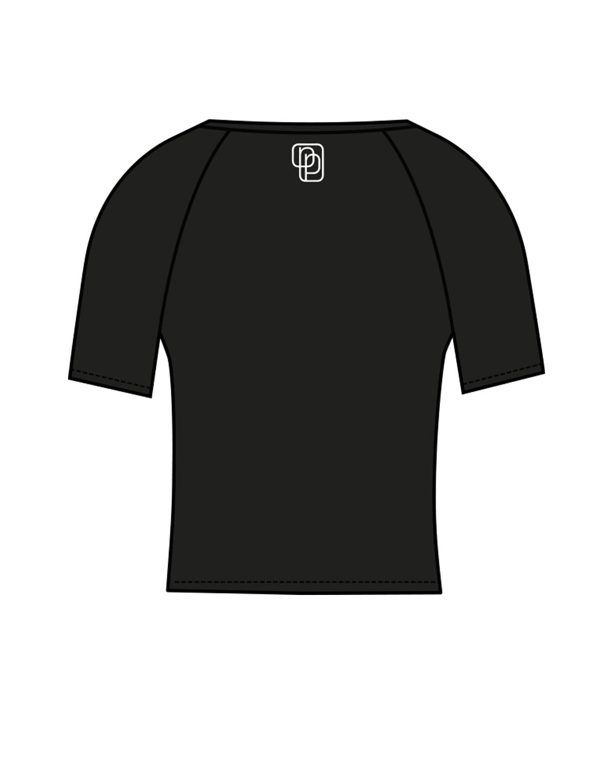 The Short Sleeve Crop - Black - Pilates Powerhouse - Back Neckline - Printed - White