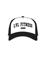 The Foam Trucker - White / Black - LVL - Center Crown Arc Stacked - Printed - Black