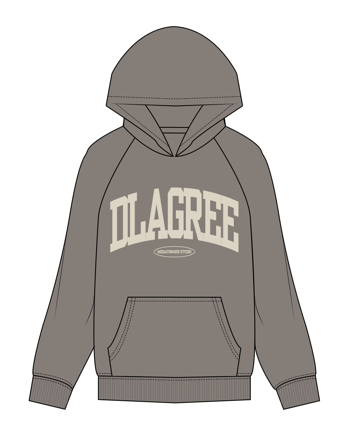 The Mens Hoodie - Washed Gray - D Lagree - Center Chest Stacked - Printed - Off White