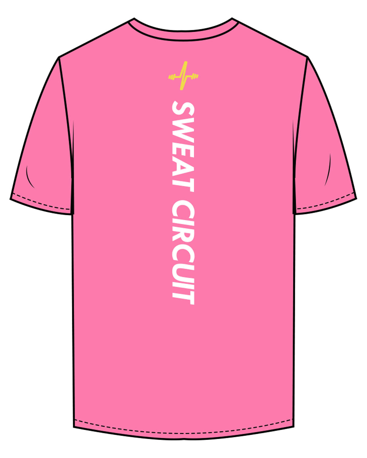 The Mens Tee - Hot Pink - Sweat Circuit - Left Chest - Back Center Vertical - Printed - Full Color