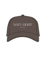 The Canvas Cap - Walnut - Salt + Light Hair Co - Center Chest Stacked -  ‘SALT + LIGHT’ - White Puff Embroidered -  'Hair Co.’ - White Flat Embroidered