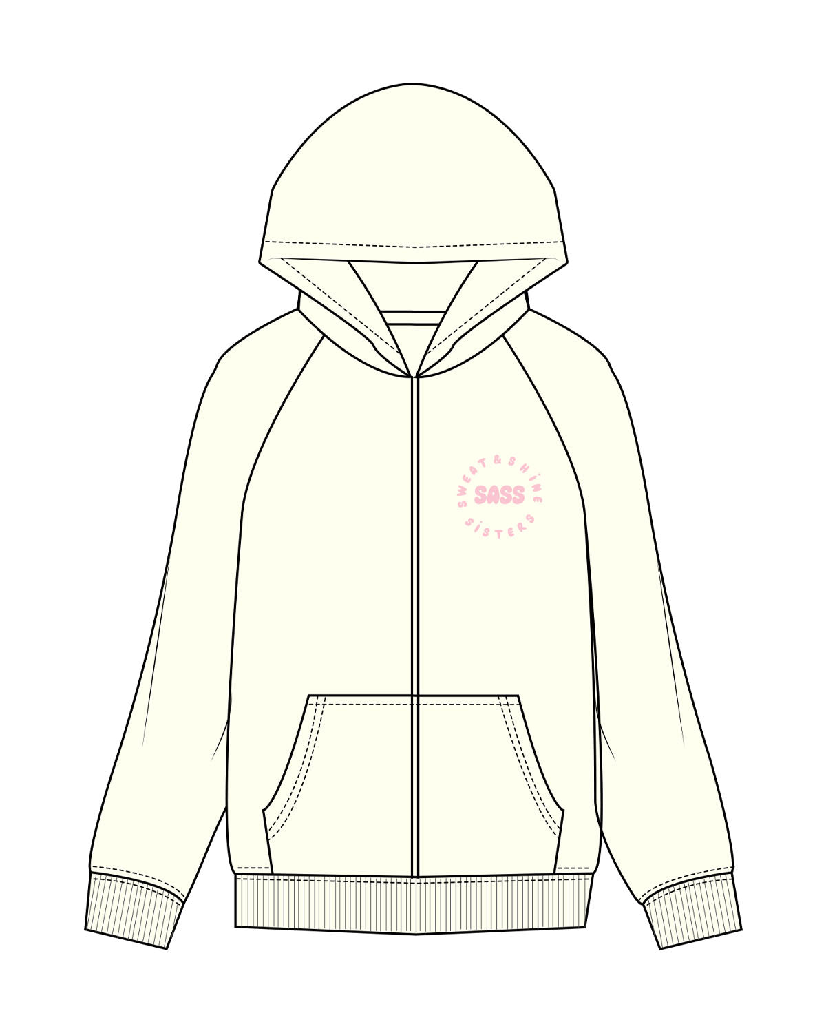 The Mens Heavyweight Zip Hoodie - Off White - Sweat & Shine - Left Chest & Back Center - Pink