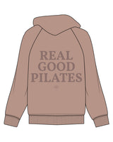 The Womens Hoodie - Clay - Real Good Pilates - Left Chest RGP & Center Back Stacked - Printed - Tone on Tone