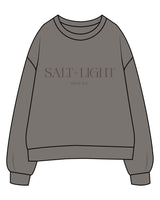 The Womens Crewneck - Washed Gray - Salt + Light Hair Co - Center Chest Stacked - Tone on Tone